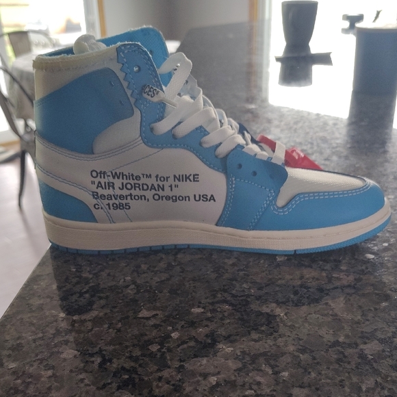 Off-White Air Jordan 1 Kids Shoes - Blue/White - Picture 1 of 6